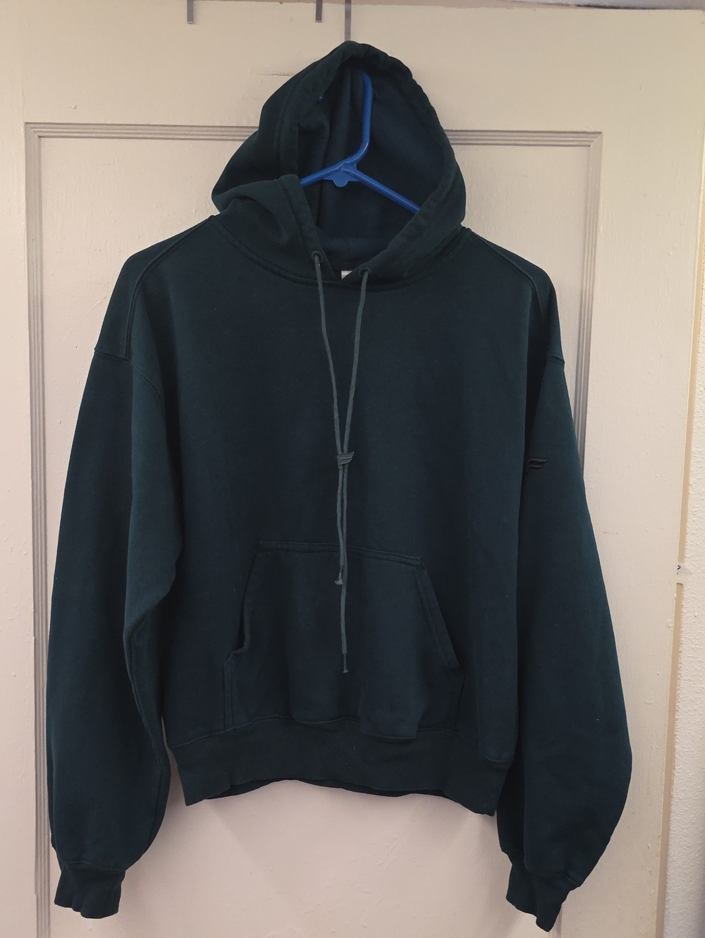 Fabletics At Peace in Nature Graphic Hoodie Dark Blue Green Fleece Pullover M